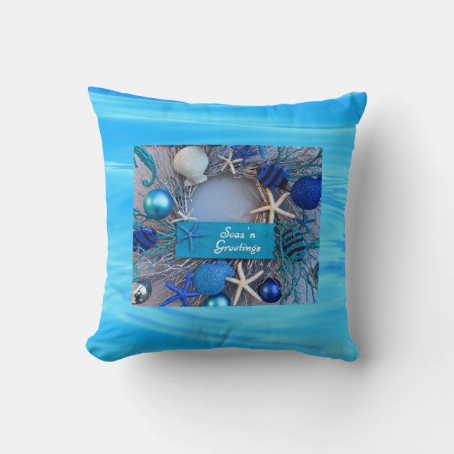Tropical Coastal Seashell Holiday Christmas Throw Pillow (Front)