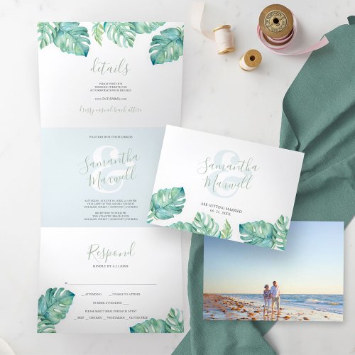 Tropical Coastal Tri_Fold Wedding Invitation