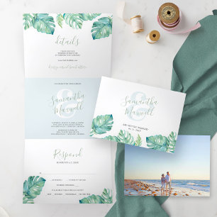 Tropical Coastal Tri-Fold Wedding Invitation. Invitation