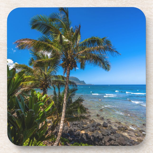 Tropical coastline beverage coaster (Front)