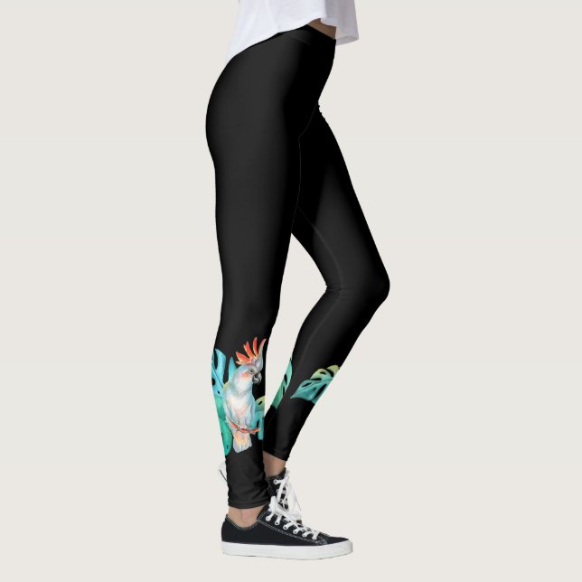 Tropical Cockatoo Parrot Black Leggings (Right)