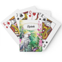 Tropical cockatoo parrot jungle watercolor flowers