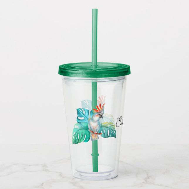 Tropical Cockatoo Parrot Personalized Acrylic Tumbler (Front)