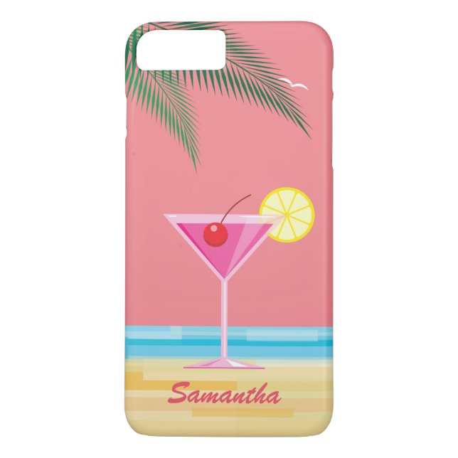 Tropical Cocktail & Beach iPhone 7 Plus - coral Case-Mate iPhone Case (Back)