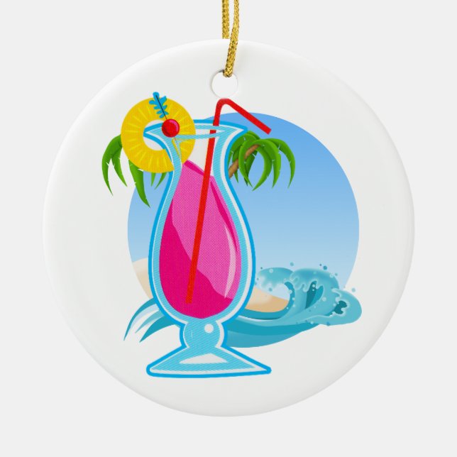 Tropical Cocktail Ceramic Ornament (Front)