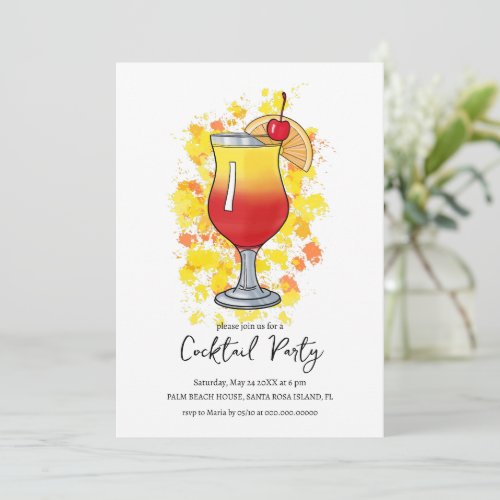 Tropical cocktail decorated with cherry invitation