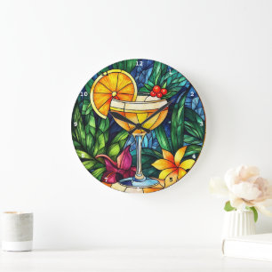 Tropical Cocktail Elegance" - Stained Glass Large Clock