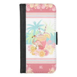 Tropical Cocktail Flamingo Monogram iPhone 8/7 Wallet Case