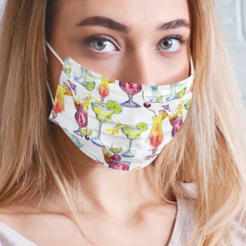 Tropical Cocktail Fun Colorful Drinks Pattern Cute Adult Cloth Face Mask