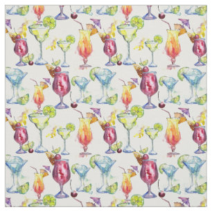 Tropical Cocktail Fun Watercolor pattern Fabric