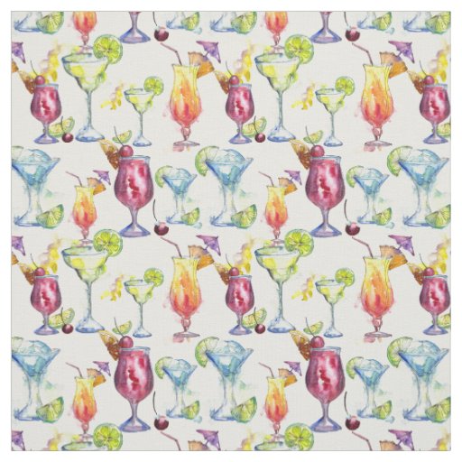 Tropical Cocktail Fun Watercolor pattern Fabric
