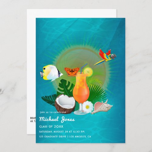 Tropical Cocktail Graduation Party Invitation