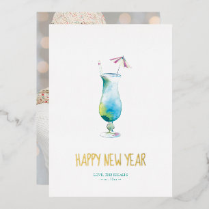 Tropical Cocktail Happy New Year Greeting Cards 