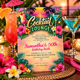 Tropical Cocktail Lounge 50th Birthday Invitation