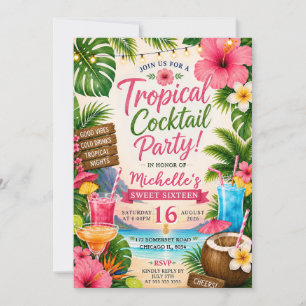 Tropical Cocktail Party Beach Sweet Sixteen Invitation