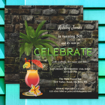 Tropical Cocktail Party Neon Adult Birthday Invitation by sunnysites at Zazzle