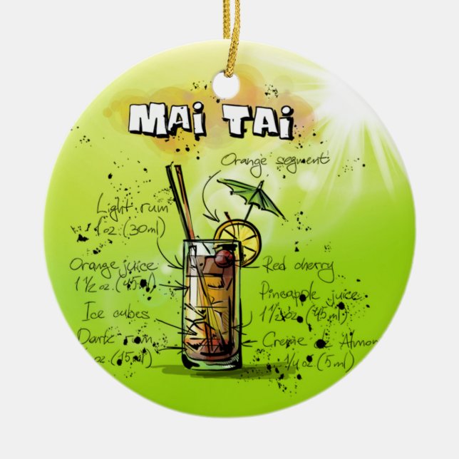 Tropical Cocktail Recipe Ceramic Ornament (Front)
