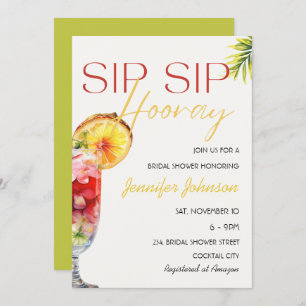 Tropical Cocktail Sip Sip Hooray Bridal Shower Invitation
