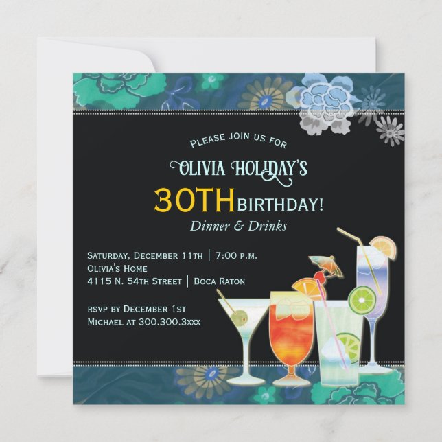 Tropical Cocktails 30th Birthday Party Invitation (Front)