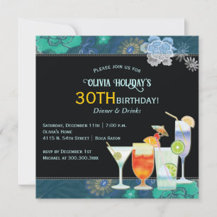 Tropical Cocktails 30th Birthday Party Invitation