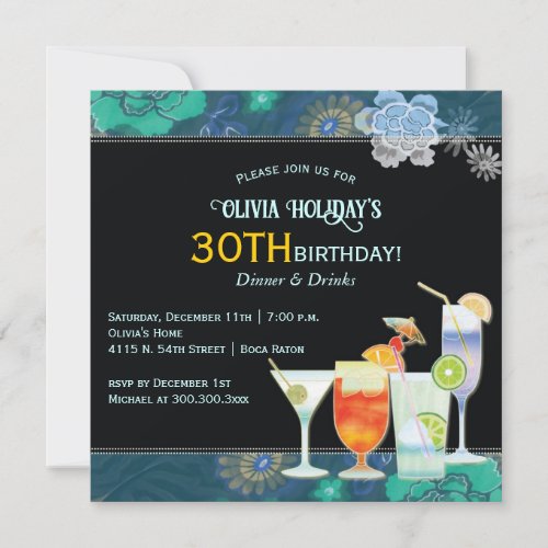 Tropical Cocktails 30th Birthday Party Invitations