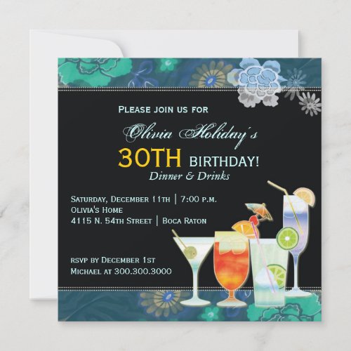 Tropical Cocktails 30th Birthday Party Invitation