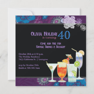 Tropical Cocktails 40th Birthday Party Invitation