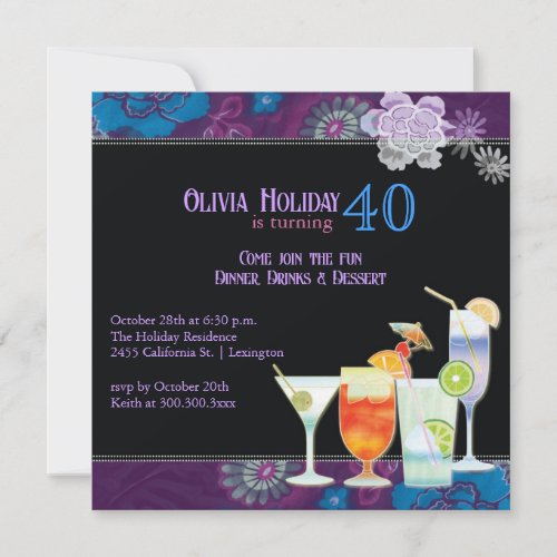Tropical Cocktails 40th Birthday Party Invitations