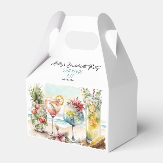 Tropical Cocktails Bachelorette Party Survival Kit Favor Boxes (Front Side)