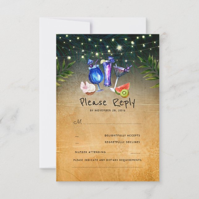 Tropical Cocktails Beach Wedding RSVP (Front)