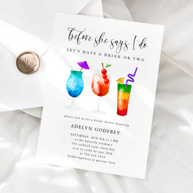 Tropical Cocktails Bridal Shower Invitation | Zazzle