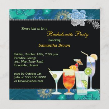 Tropical Cocktails Fun Bachelorette Party Invitation by BridalHeaven at Zazzle