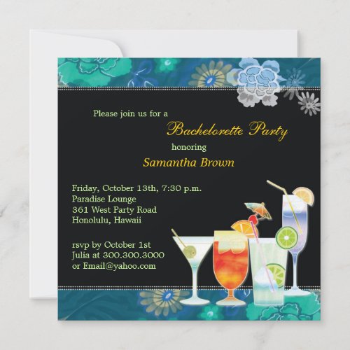 Tropical Cocktails Fun Bachelorette Party Invitation