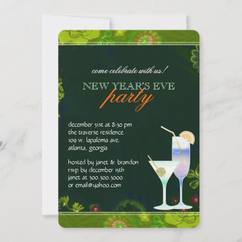 Tropical Cocktails New Years Eve Party Invitation