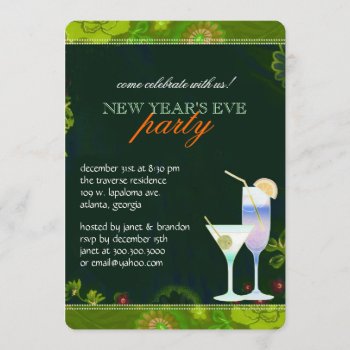 Tropical Cocktails New Years Eve Party Invitation by Whimsical_Holidays at Zazzle