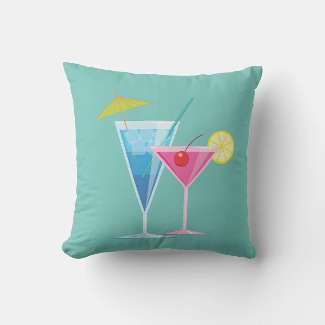 Tropical Cocktails on Turquoise - Outdoor Outdoor Pillow (Front)