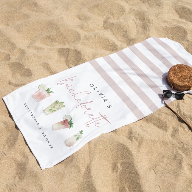 Tropical Cocktails Personalized Bachelorette Party Beach Towel (Creator Uploaded)