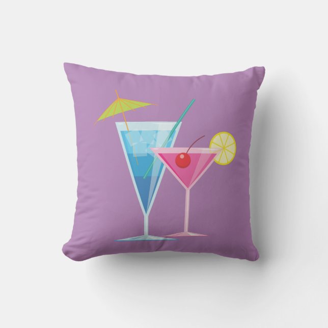 Tropical Cocktails Pillow on Purple - Outdoor (Front)