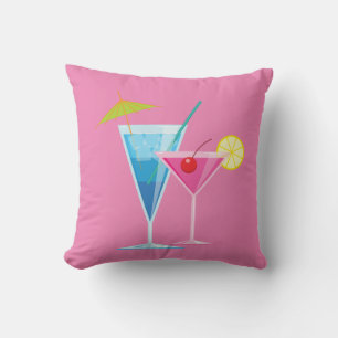 Tropical Cocktails Summer Pillow on Pink