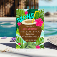 Tropical Coconut Aloha Birthday Invitation