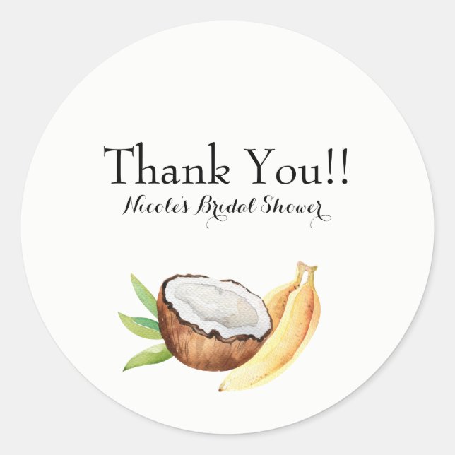 Tropical Coconut & Bananas Fruit Luau Party Classic Round Sticker (Front)