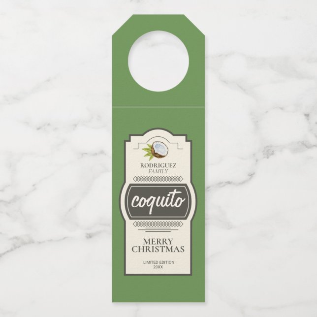 Tropical Coconut Coquito Christmas Drink Bottle Hanger Tag (Front)
