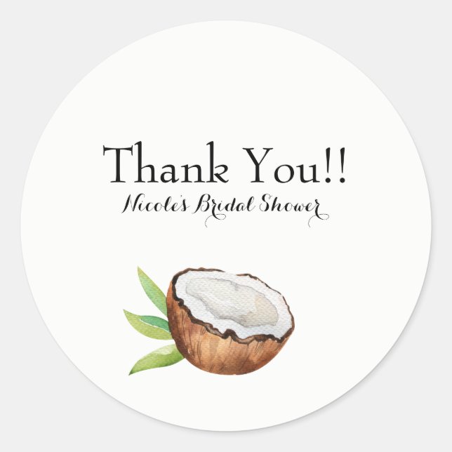 Tropical Coconut Elegant Wedding Party Favor Classic Round Sticker (Front)