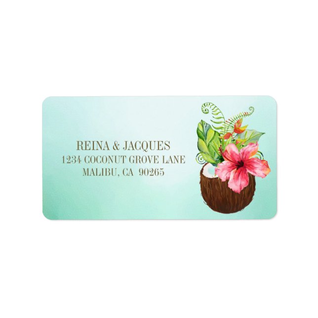 Tropical Coconut Floral Bouquet Return Address Label (Front)
