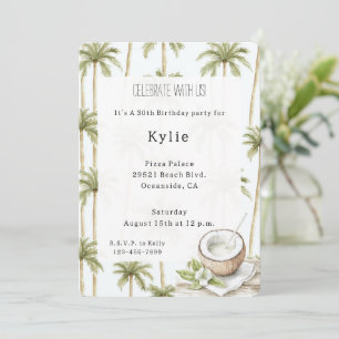 Tropical Coconut Flower Palm Trees Birthday Invitation