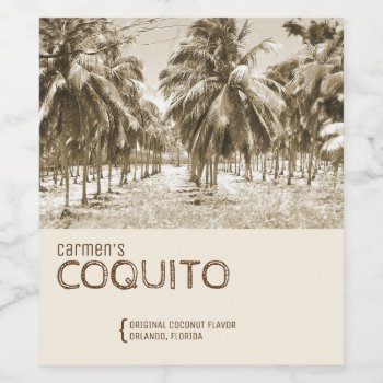 Tropical Coconut Palm Tree For Coquito Wine Label by nuestraherenciaco at Zazzle