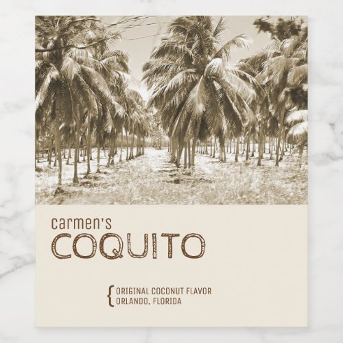 Tropical Coconut Palm Tree for Coquito Wine Label