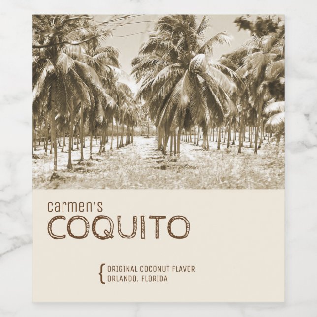 Tropical Coconut Palm Tree for Coquito Wine Label (Single Label)