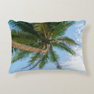 Tropical Coconut Palm Tree Under Blue Sky Accent Pillow