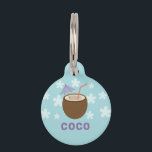 Tropical Coconut  Pet ID Tag<br><div class="desc">Whisk your furry friend away to an island paradise with this charming Tropical Coconut Pet ID Tag. The soothing light blue backdrop, scattered with whimsical white flowers, sets the scene for a refreshing coconut drink complete with a mini umbrella and straw, just like a cool beach vacation. Customize this piece...</div>